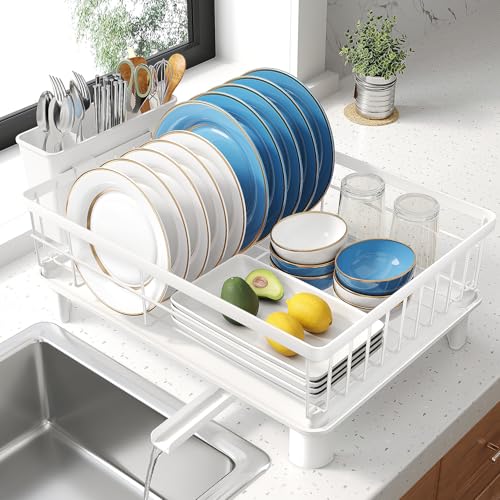 SNTD Dish Drying Rack for Small Kitchen Counter, 12.9" W x 16.9" L, White - color: White, size: 12.9" W x 16.9" L