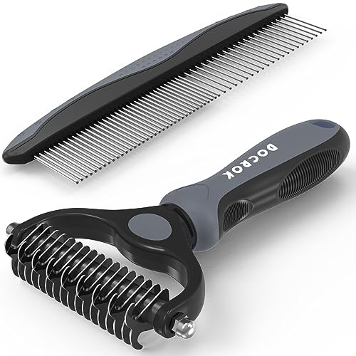Docrok Pet Grooming Brush and Metal Comb Combo for Dogs & Cats, Gray - color: Gray