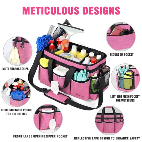 Wearable Cleaning Caddy Bag, Cleaning Caddy Supplies Organizer with Handles for Cleaners & Housekeeper, Under Sink & Car Cleaning Tool Organizers Bag - color: Rose Pink, size: Large