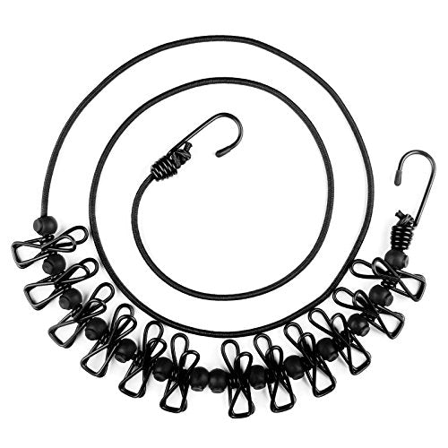 HAWATOUR Retractable Travel Clothesline with 12 Pcs Clothespins, Black
