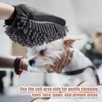Teenyyou 2 Pcs Dog Towel Chenille Microfiber Pet Grooming Gloves,Grey - color: Grey