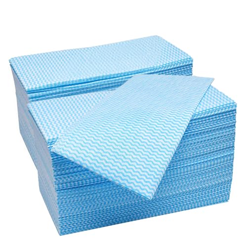 Blue Disposable Kitchen Cleaning Towel Heavy Duty Cleaning Rags Disposable Dish Cloths 100 Count/Pack - color: Blue-100counts