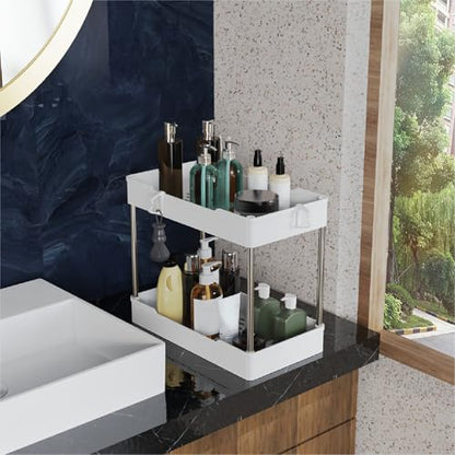 3 Pack Under Sink Organizer Bathroom and Storage Cabinet (White) - color: White