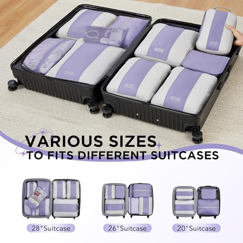 OlarHike 10 Set Compression Packing Cubes for Travel Essentials,Compressible Expandable Space Saver Bags for Organizing Clothes,Luggage Suitcase Garment Bags with Over 1000 pcs Mesh Holes(Purple Gray) - color: Purple Gray