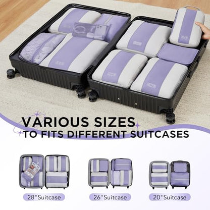 OlarHike 10 Set Compression Packing Cubes for Travel Essentials,Compressible Expandable Space Saver Bags for Organizing Clothes,Luggage Suitcase Garment Bags with Over 1000 pcs Mesh Holes(Purple Gray) - color: Purple Gray