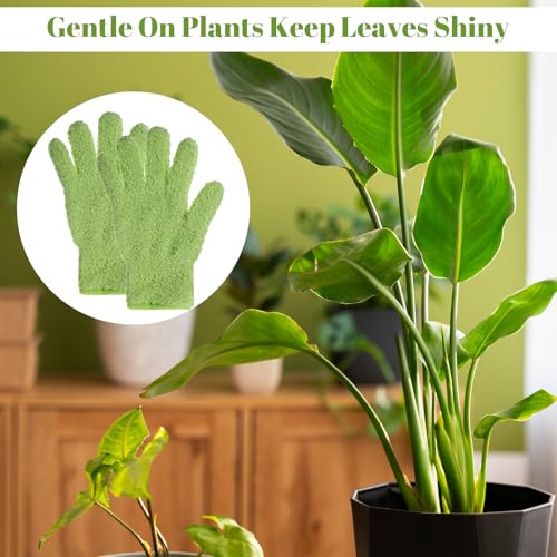 Microfiber Dusting Gloves for Plants, Cleaning Houseplants Gloves - color: Light Green