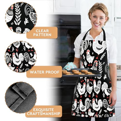 Adjustable Baking Aprons for Women - Cooking Aprons for Women with Pockets, Perfect for Baking Cooking Gradening - color: Chicken-3