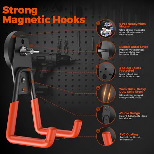 6 Pack Large Magnetic Hooks Heavy Duty, Strong Magnet Storage Hooks - color: 6 Pack-Orange