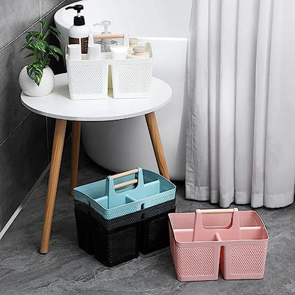 rejomiik Portable Plastic Shower Caddy with Bamboo Handle, Grey - color: Grey