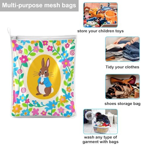 Mesh Laundry Bags Lingerie Bags for Washing Delicates 2 PCS Durable Wash Bag with Zipper Small and Medium Washable Bright Colorful Easter Eggs - color: Bright Colorful Easter Eggs