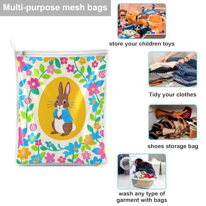 Mesh Laundry Bags Lingerie Bags for Washing Delicates 2 PCS Durable Wash Bag with Zipper Small and Medium Washable Bright Colorful Easter Eggs - color: Bright Colorful Easter Eggs