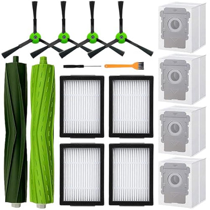 Replacement Parts for iRobot Roomba E5 E6 E7 i2 i3 i3+i4 i4+ i5 i5+ i6 i6+ i7 i7+ i8 i8+/Plus i1 E i j Series Robot Vacuum,1 sets of multi-surface roller brushes 4 Vacuum bags 4 filters 4 side brushes
