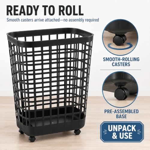Black Rolling Laundry Hamper w/Casters, 2.6 Bushel Capacity - color: Black-Wheel-2.6 Bushel