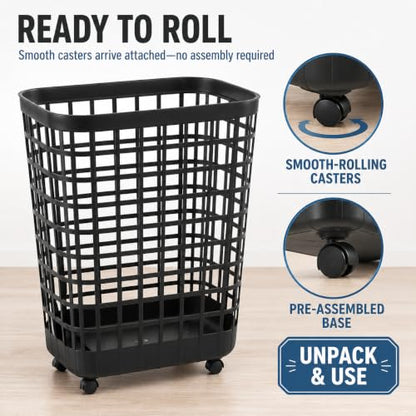 Black Rolling Laundry Hamper w/Casters, 2.6 Bushel Capacity - color: Black-Wheel-2.6 Bushel