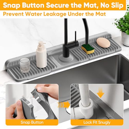24'' Longer Faucet Mat for Kitchen Sink Water Splash Guard Behind Faucet - color: Gray, size: 24" x 5.5"