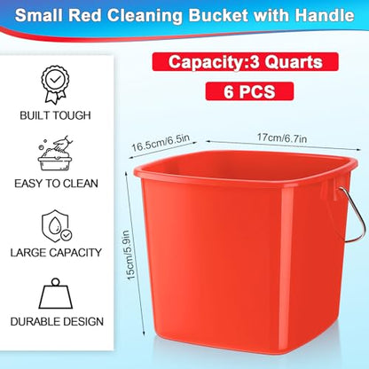 Zhehao 6 Pcs 3 Quart Small Sanitizer Cleaning Bucket, Red - color: Red
