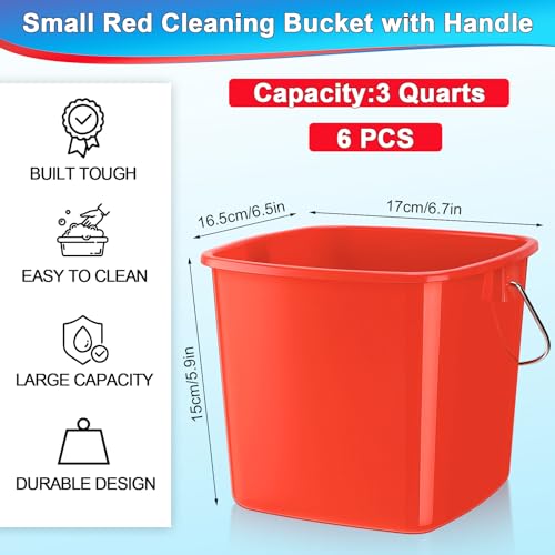 Zhehao 6 Pcs 3 Quart Small Sanitizer Cleaning Bucket, Red - color: Red