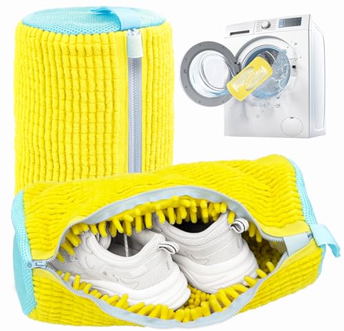 Shoe Washing Machine Bag,Laundry Shoe Bag for Washer and Dryer,Reusable Shoe Cleaning Bag for Sneakers,Tennis Shoes,With Self-locking Zipper, Microfiber Inside (Lite Yellow - 2 Pack) - color: Lite Yellow - 2 Pack