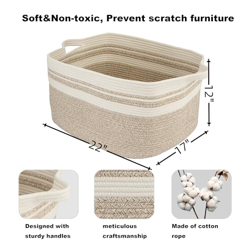 XUANGUO Large Woven Cotton Rope Blanket Basket 22"x17"x12" White Brown - color: white and brown