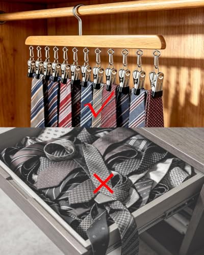 Multi‑Clip Hanger with 12 Anti‑Slip Metal Clips Wood Colour - color: Wood Colour