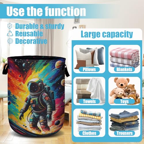 Astronaut Space Laundry Basket, Laundry Hamper Collapsible Oxford Cloth with Handle Clothes Storage Bin for Bathroom Laundry Room Bedroom 15.7 X 20 Inch - color: Astronaut Space