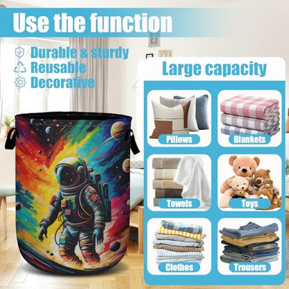 Astronaut Space Laundry Basket, Laundry Hamper Collapsible Oxford Cloth with Handle Clothes Storage Bin for Bathroom Laundry Room Bedroom 15.7 X 20 Inch - color: Astronaut Space