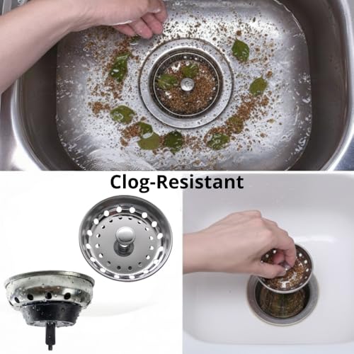 Gadgetime USA Premium Kitchen Sink Drain Strainer & Stopper Set – Dual-Function Stainless Steel Basket with Rubber Seal, Fits 3-1/2 Inch Standard Drains, Pack of 2
