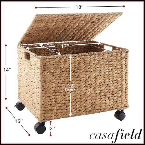 Casafield Rolling Filing Cabinet, Natural - Water Hyacinth File Organizer with Lid and Locking Wheels, Home Office Storage for Hanging Folders - color: Natural