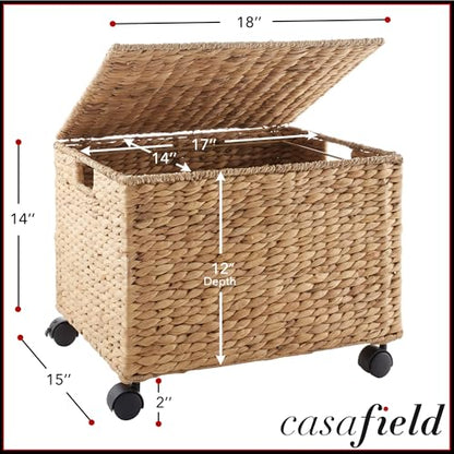 Casafield Rolling Filing Cabinet, Natural - Water Hyacinth File Organizer with Lid and Locking Wheels, Home Office Storage for Hanging Folders - color: Natural