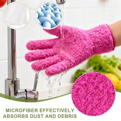 uxcell Microfiber Gloves, Reusable Washable Plant Dusting Gloves Cleaning Mittens for Auto Plants Household Kitchen - color: Khaki/Dark Blue/Grass Green