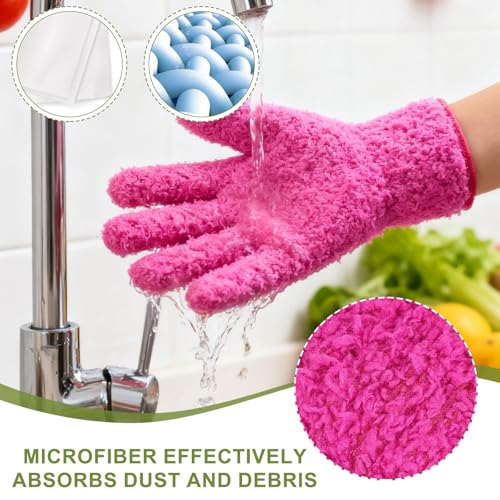 uxcell Microfiber Gloves, Reusable Washable Plant Dusting Gloves Cleaning Mittens for Auto Plants Household - color: Pink