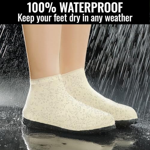 Rain Shoe Covers Waterproof Reusable Galoshes Overshoes - color: Milk White, size: Large