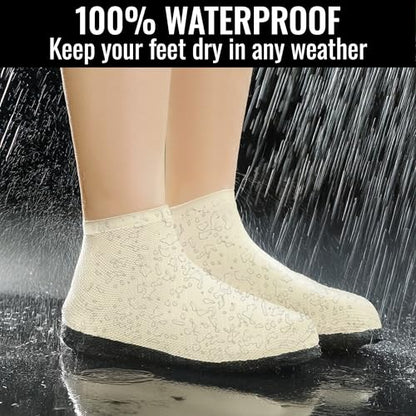 Rain Shoe Covers Waterproof Reusable Galoshes Overshoes - color: Milk White, size: Large