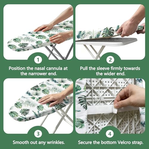Padded Ironing Board Cover, 15 * 54 in Standard Size Ironing Board Covers, Easy Hook and Loop Fastener, Universal Fit for Standard Boards - color: Green Leaves