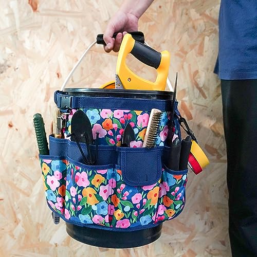 MELOTOUGH Bucket Caddy Organizer Bucket Tool Organizer for Garden Tools Fit 3.5 to 5 Gallon Bucket (Blue Flower) - color: Blue Flower