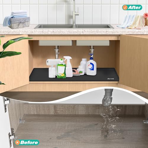Silicone Under Sink Mat, 31"x22", Waterproof Cabinet Liner, Black - color: Black, size: 22"W x 31"L