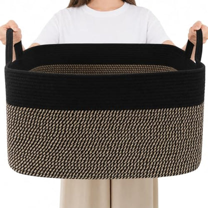 96L Laundry Basket with Handles, Extra Blanket Basket, Black/Jute - color: Black & Jute, size: 96L