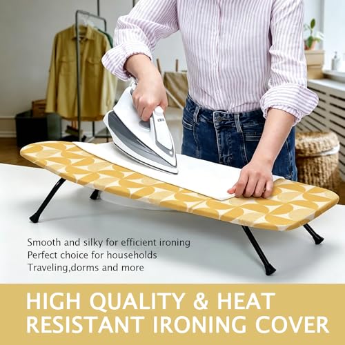 SheeChung Small Ironing Board 12"x32",Mini Ironing Board with Metal Mesh - style: Yellow Semicircle-32"x12"