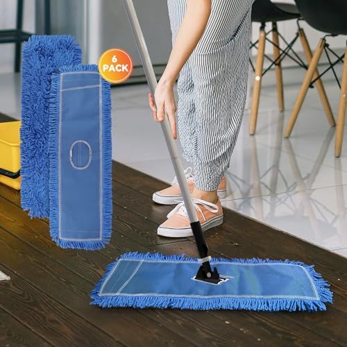 Commercial 24 Inch Dust Mop Head: Replacement Sweeper and Janitorial Industrial Dust Mop Head for Floor Cleaning, Office, School, Restaurant, Hospital (Blue - 6 Pack) - color: Blue - 24 Inch - 6pack - Scrubby