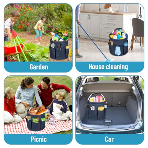17L Cleaning Caddy, Portable Cleaning Supply Bucket, 6 Pockets Foldable Cleaning Supplies Organizer with Handle, Cleaning Caddy Bag for Cleaning Products (Navy Blue) - color: Navy Blue
