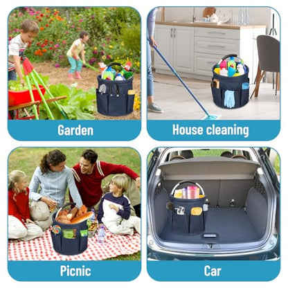 17L Cleaning Caddy, Portable Cleaning Supply Bucket, 6 Pockets Foldable Cleaning Supplies Organizer with Handle, Cleaning Caddy Bag for Cleaning Products (Navy Blue) - color: Navy Blue
