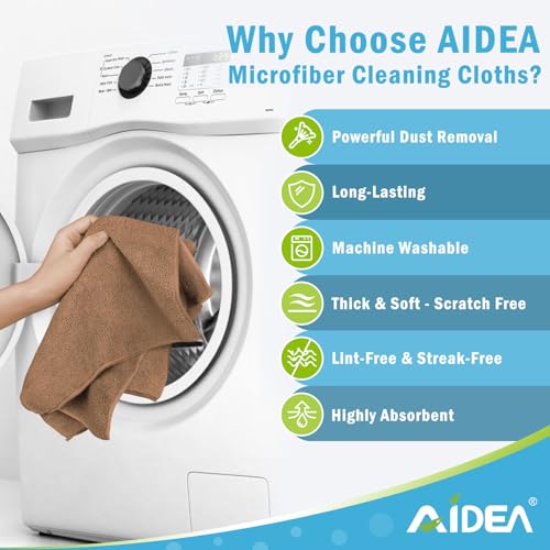 AIDEA Brown Microfiber Cleaning Cloth-12PK, Cleaning Rags 12"x12" Absorbent - color: Brown, size: 12in.x12in.