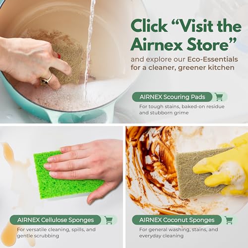 AIRNEX Plant-Based Scouring Pads for Dishes - Coconut Husk Non Scratch Scrub Pads - Natural Kitchen Scrubbing Pads for Pots & Pans - Eco Friendly & Non Abrasive Dish Scrubber Pads - Pack of 24 - size: 24 pack