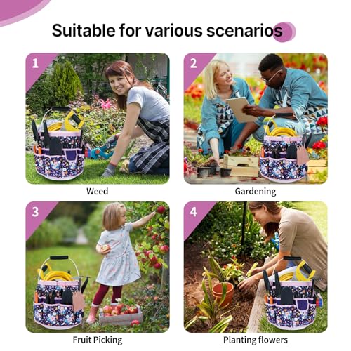 MELOTOUGH Bucket Caddy Organizer Bucket Tool Organizer for Garden Tools Fit 3.5 to 5 Gallon Bucket (Purple Flower) - color: Purple Flower