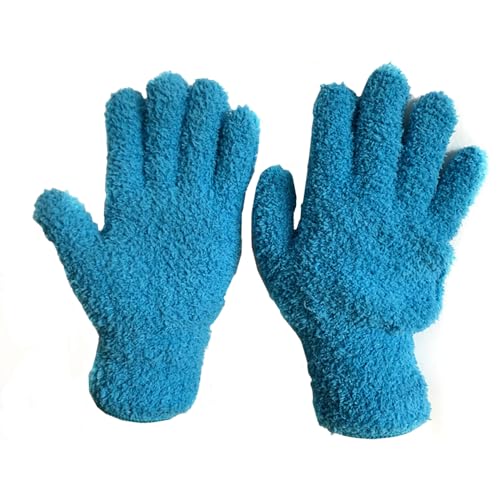 TopHomer Microfiber Gloves House Cleaning Auto Dusting Gloves Coral Fleece for Dusting Furniture and Small Objects - color: Blue