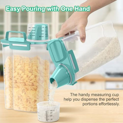 TBMax Rice Container Cereal Storage Container 2 Pack 5 Lbs, Kitchen Pantry Dry Food Storage Holder with Easy-Pouring Spout & Handy Cup, Small Pet Dog Cat Food Dispenser for Daily Feeding -Cyan - color: Cyan 3+3Qt