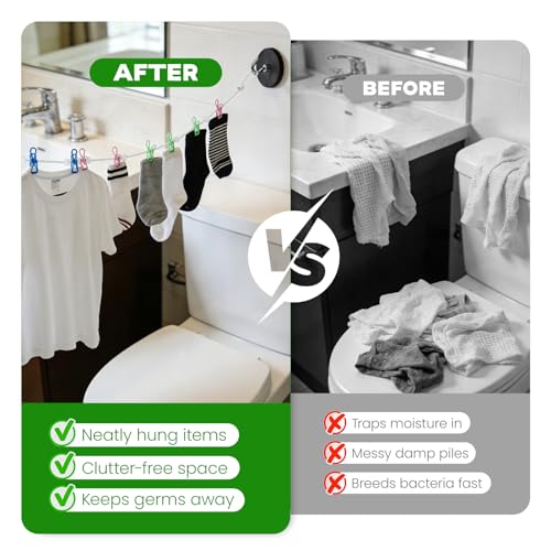 2 Pack Magnetic Retractable Clothes Line for Cabin - Approved 2026 Cruise Essentials Clothes Drying Rack Travel Clothesline with Clothespins - Strong Magnets Hooks RV and Camping
