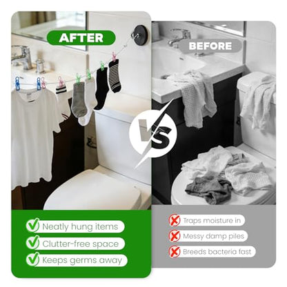 2 Pack Magnetic Retractable Clothes Line for Cabin - Approved 2026 Cruise Essentials Clothes Drying Rack Travel Clothesline with Clothespins - Strong Magnets Hooks RV and Camping