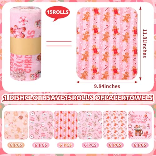 36 Pack Reusable Kitchen Cloths Cotton Towels, Pink Gingerbread - style: Pink Gingerbread