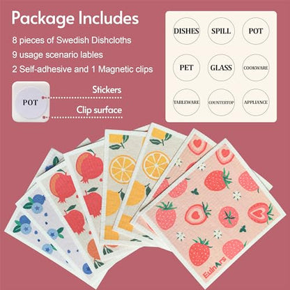 Eulnars Swedish Dishcloths for Kitchen, 8 Pack Reusable Paper Towels with Clips, Non-Scratch Swedish Dish Towels, Super Absorbent Cellulose Sponge Cloths, Eco Friendly Gifts - color: Colorful Berries
